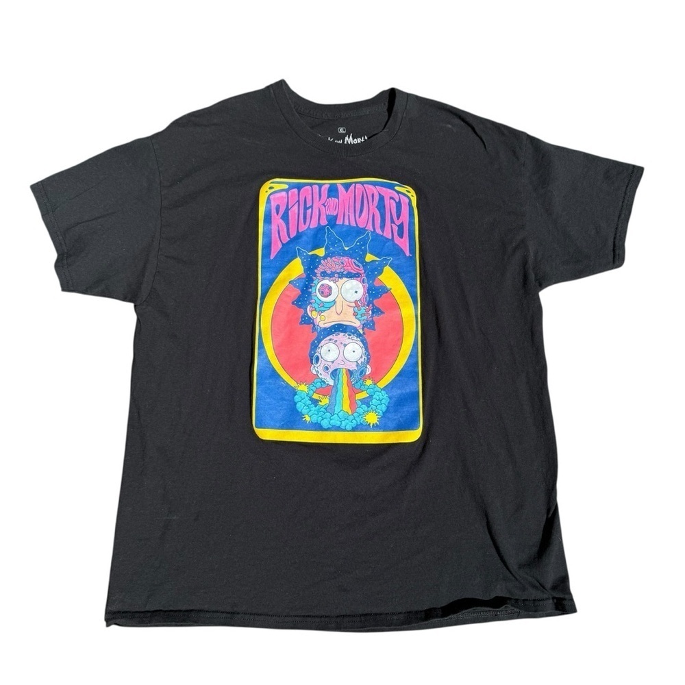 Rick And Morty Mens T Shirt Black Adult Swim Cartoon Network Graphics Size XL